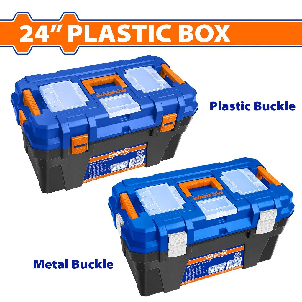 Wadfow WTB1324 | WTB3324 24-Inches Plastic Tool Box Storage Organizer Case-Plastic & Metal Buckle