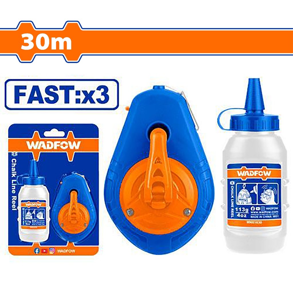 Wadfow WHX1430 30m Chalk Line Reel 4oz/113g with ABS Coating & (3x) Fast