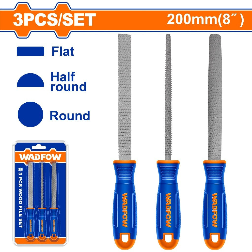 Wadfow 200MM(8in) 3PCS/Set Carbon Steel Wood File Carpentry Wood Working Tool