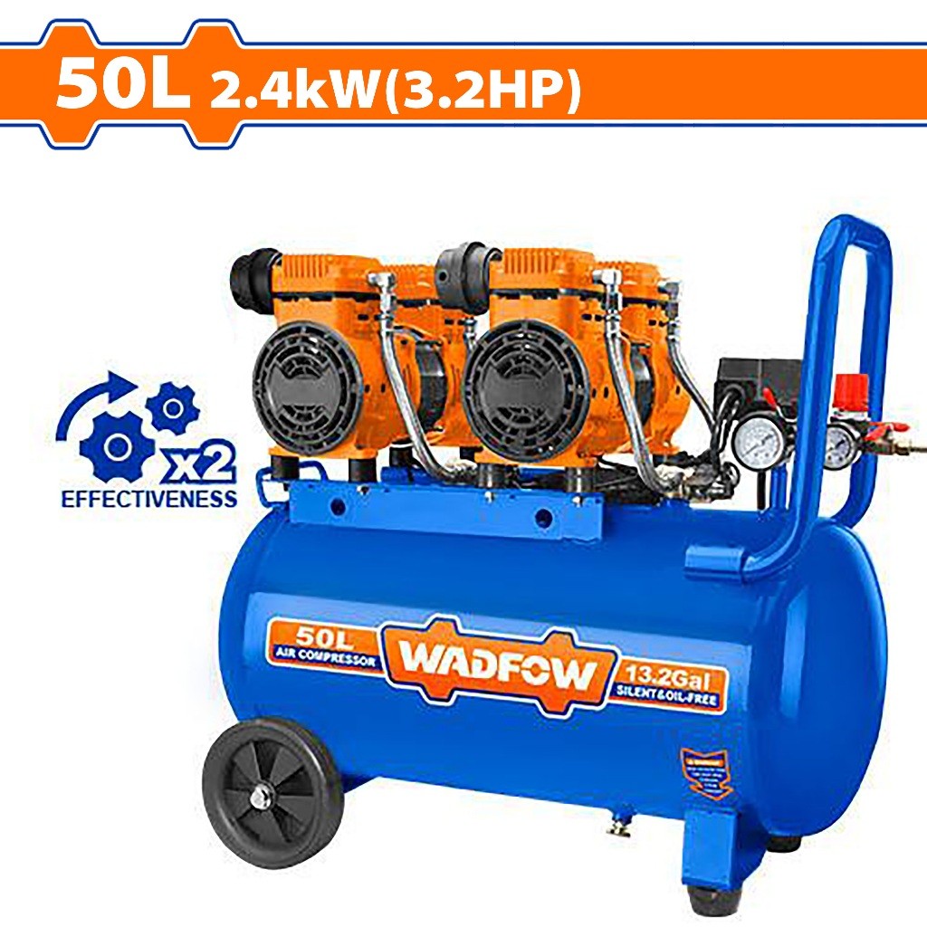 Wadfow WAP2A45P 50L(13.2Gal) Industrial Air Compressor 2×1200W(3.2HP) With Oil Free System