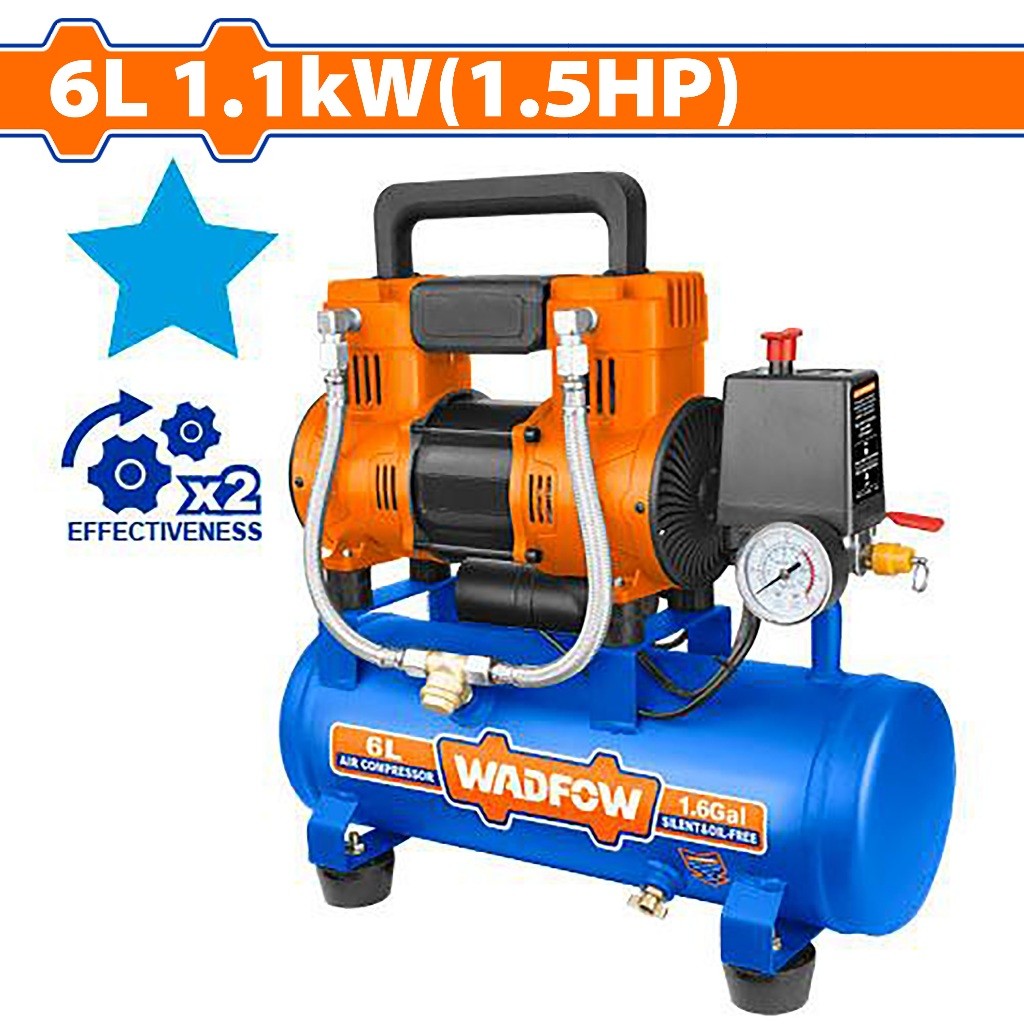 Wadfow WAP1A06P 1100W (1.5HP) / 6L(1.6Gal) WAP1A06P Oil Free System Air Compressor
