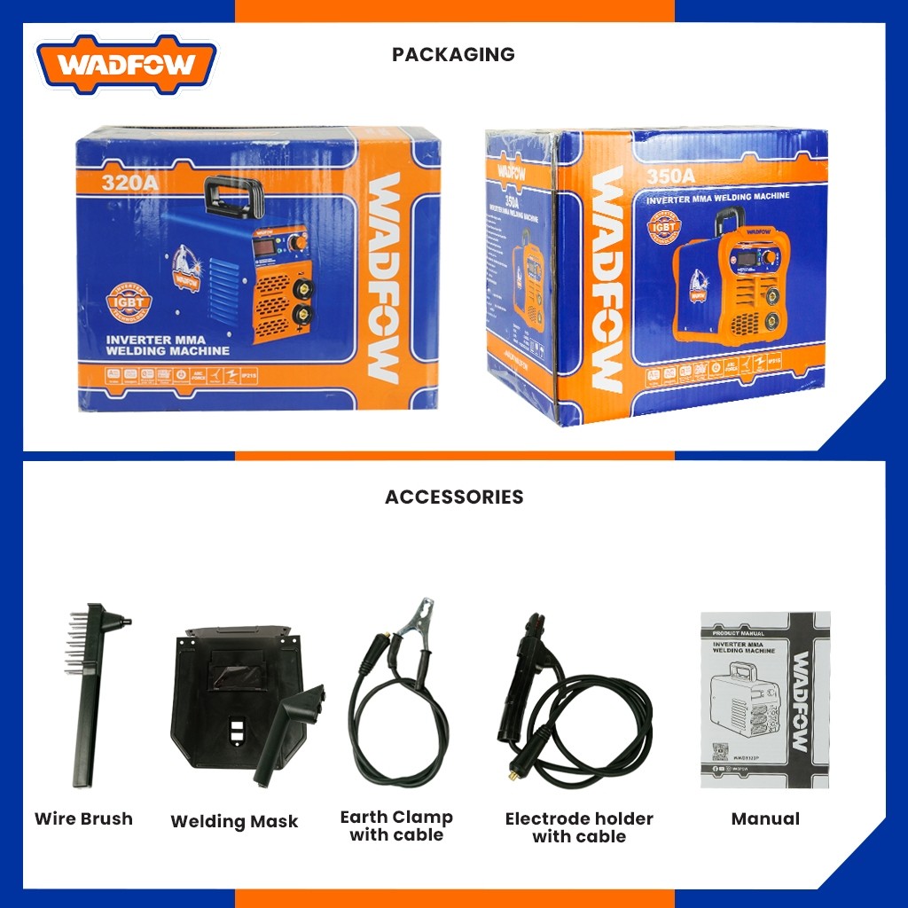 Wadfow 320A / 350A MMA Welding Machine Inverter Portable IGBT with Free Angle Grinder