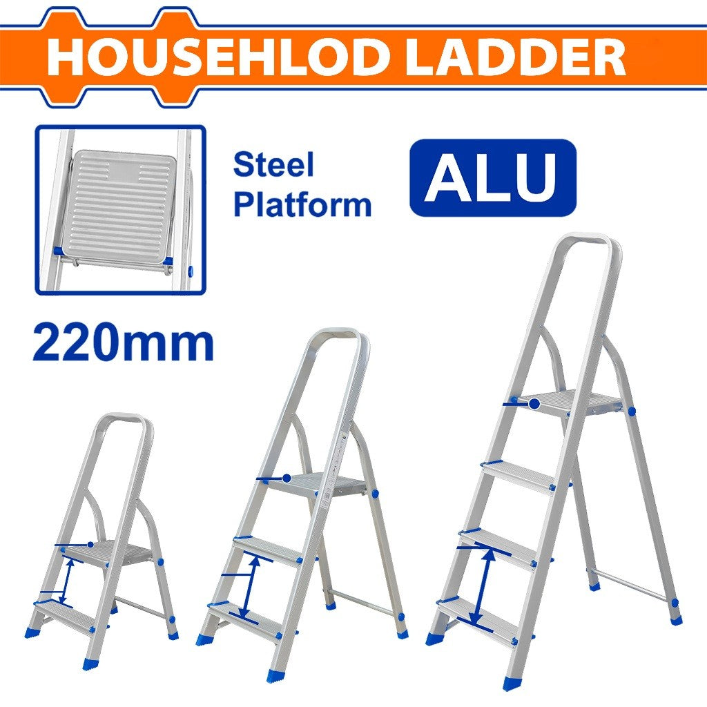 Wadfow 2-Steps to 8-Steps Aluminum & Steel Non-slip Steps with Wide Platform Household Ladder