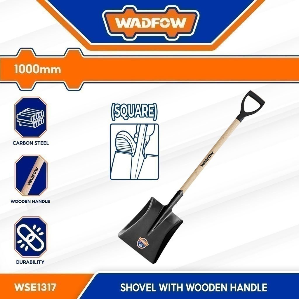 Wadfow WSE13 Carbon Steel Shovel with wooden handle Round & Square (1000mm)