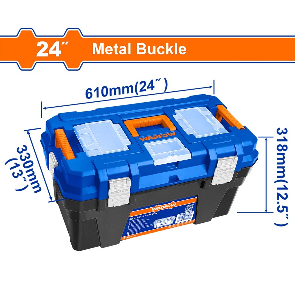 Wadfow WTB1324 | WTB3324 24-Inches Plastic Tool Box Storage Organizer Case-Plastic & Metal Buckle