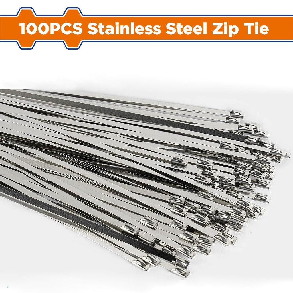 Wadfow 100pcs Stainless Steel Zip Tie Heavy Duty Multi-Purpose Self-Locking Cable SOLD PER PACK