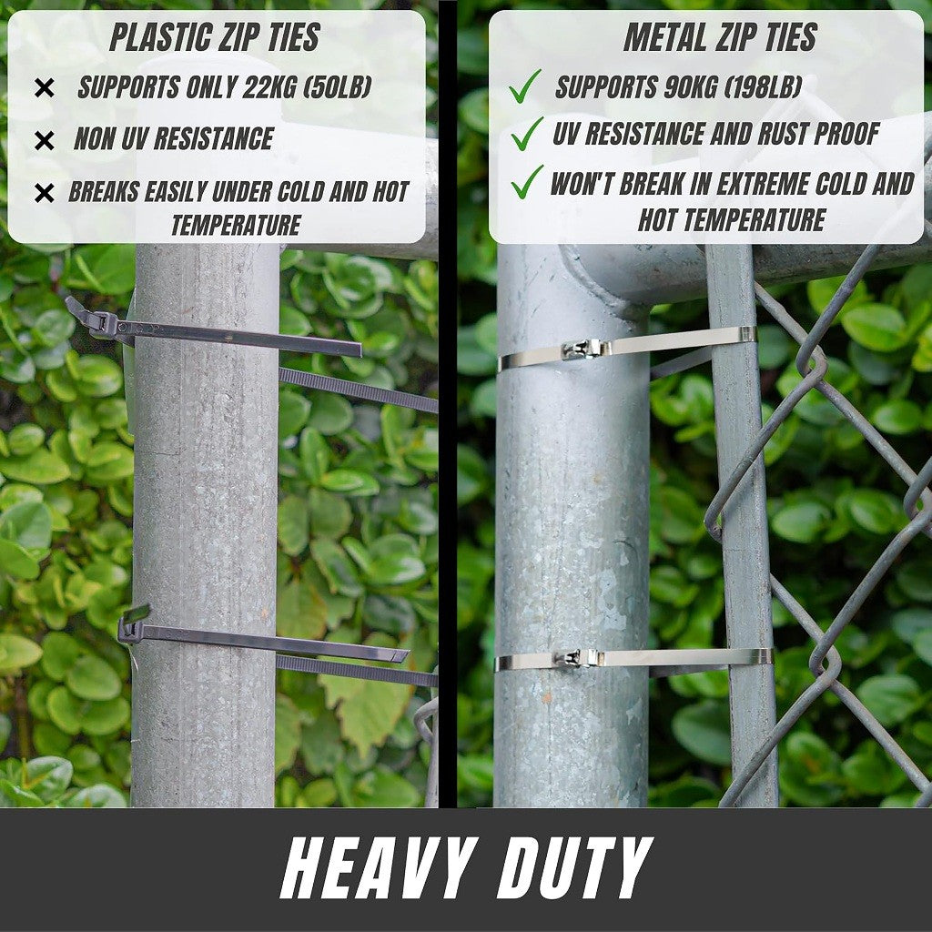 Wadfow 100pcs Stainless Steel Zip Tie Heavy Duty Multi-Purpose Self-Locking Cable SOLD PER PACK