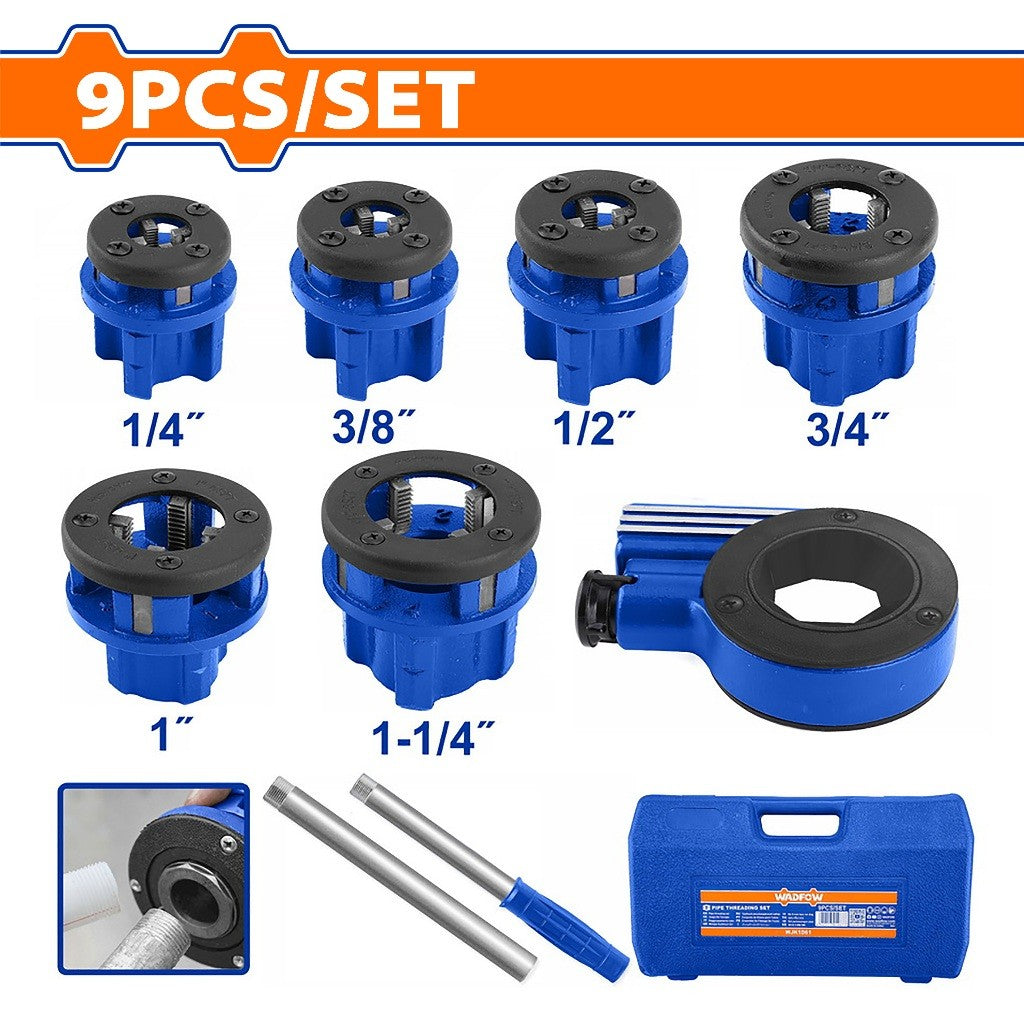 Wadfow WJK1D61 Set of 9 Pieces Pipe Threading BSPT Manual Ratchet Tools