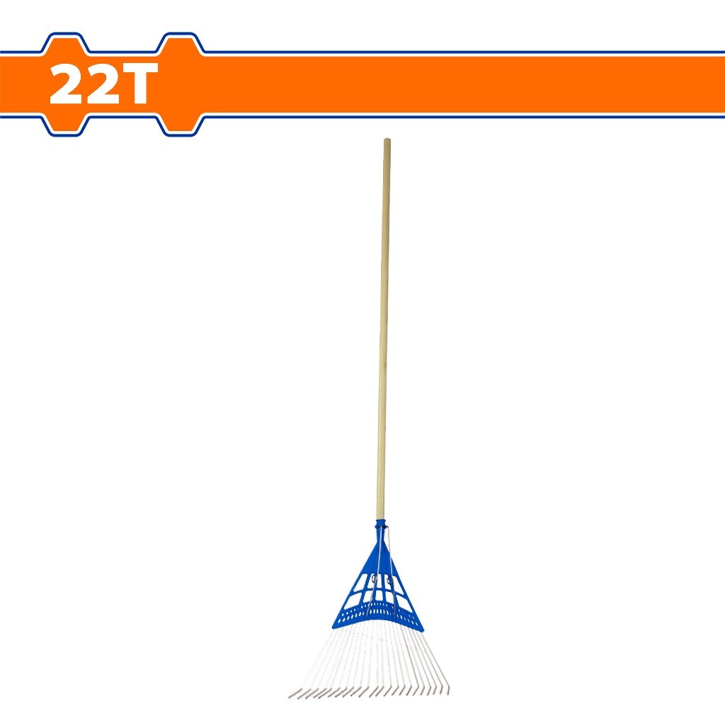 Wadfow 1200mm (22Teeth) Wooden Handle Poly Steel Leaf Rake | Raking Leaves Grass Clipping