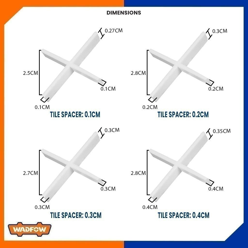 Wadfow 100pcs Tile Spacer 1.0mm to 4.0mm Tile Leveling System Tile Leveler Spacer Tool Clips