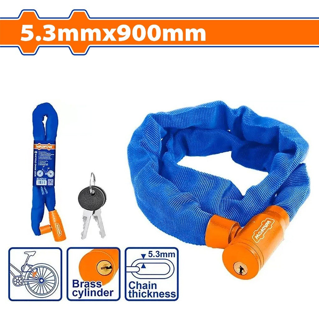 Wadfow WBK4109 5.3mm x 900mm 100% Brass Cylinder Bicycle Chain Lock