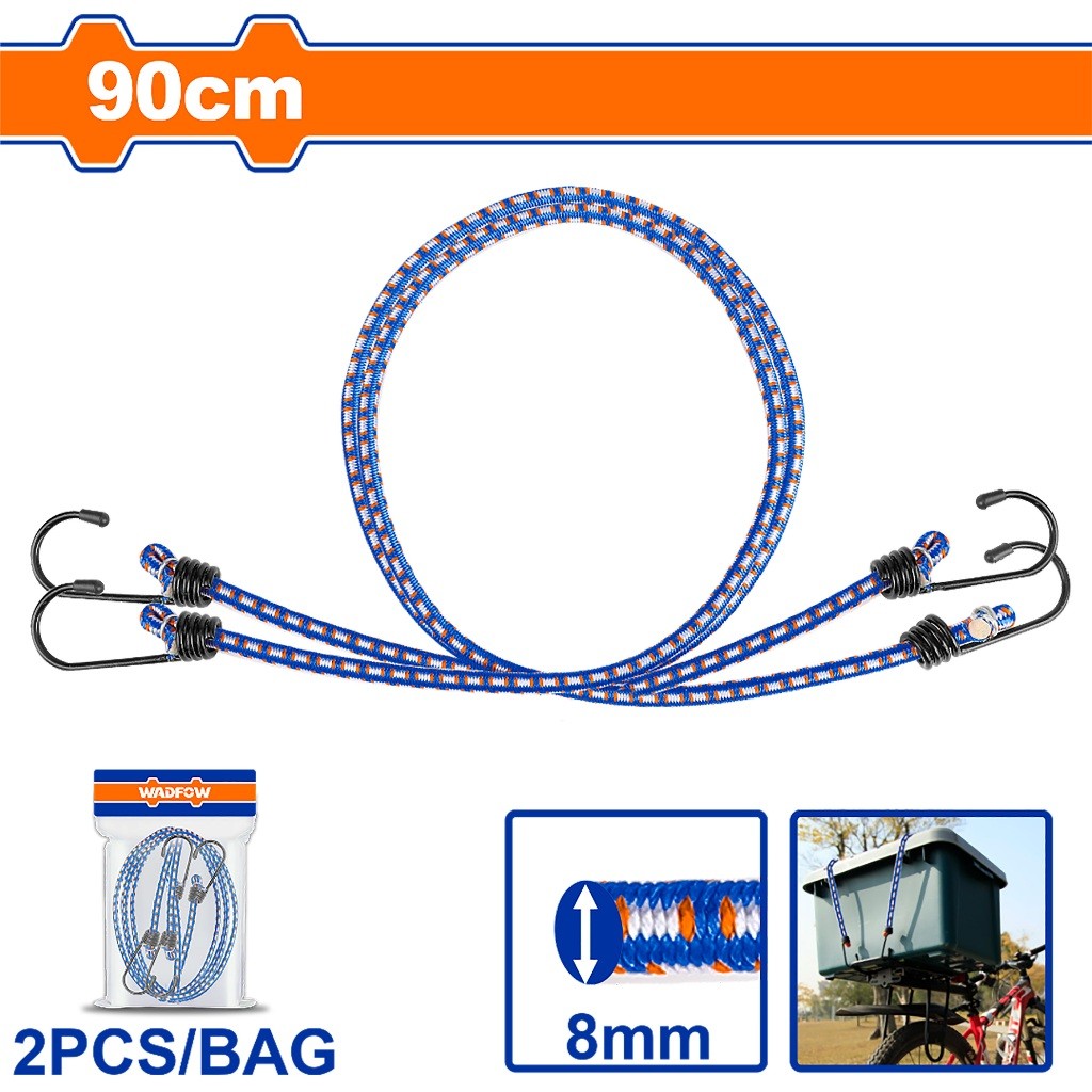 Wadfow 2PCS/Set 45cm | 60cm | 90cm PP Rope & Rubber Elastic Octopus Luggage Bicycle Strap Rope Set