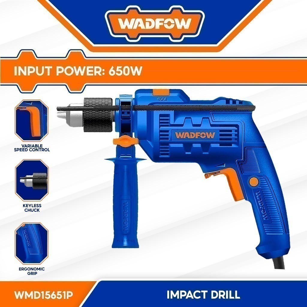 Wadfow WMD15651P Impact Drill 650W with Variable Speed and Hammer Function