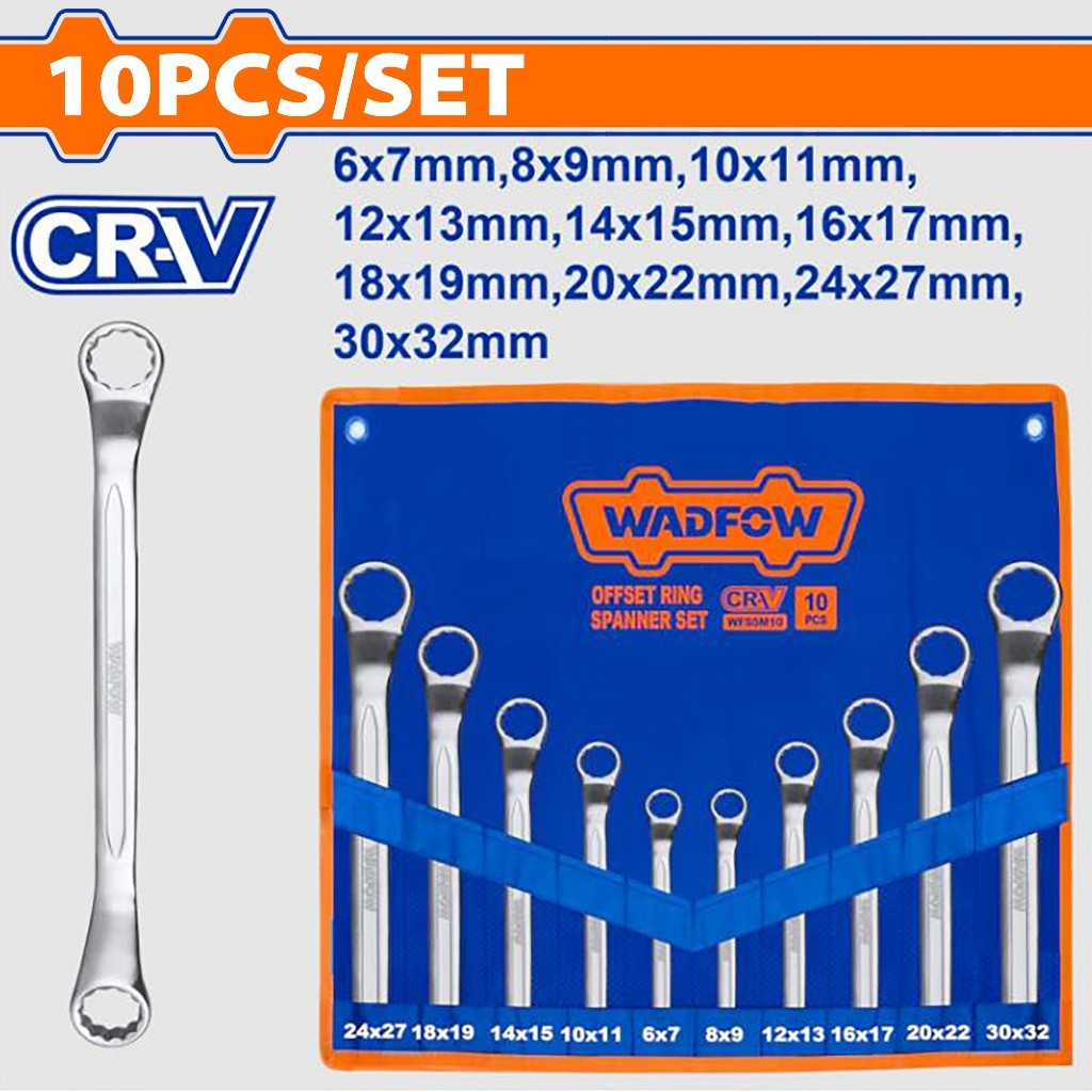 Wadfow WFS5M10 10PCS/Set Offset Ring Spanner Set Size: 6-32mm