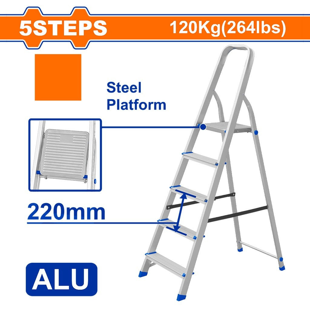 Wadfow 2-Steps to 8-Steps Aluminum & Steel Non-slip Steps with Wide Platform Household Ladder