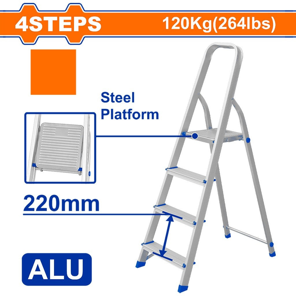 Wadfow 2-Steps to 8-Steps Aluminum & Steel Non-slip Steps with Wide Platform Household Ladder