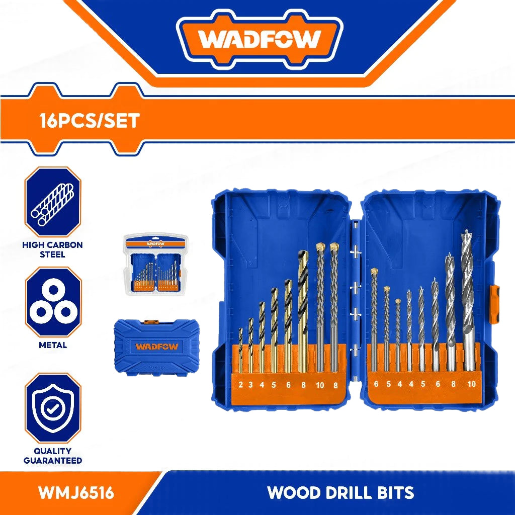 Wadfow WMJ6516 16 Pcs / Set Metal, Masonry, Concrete and Wood Drill Bits Set