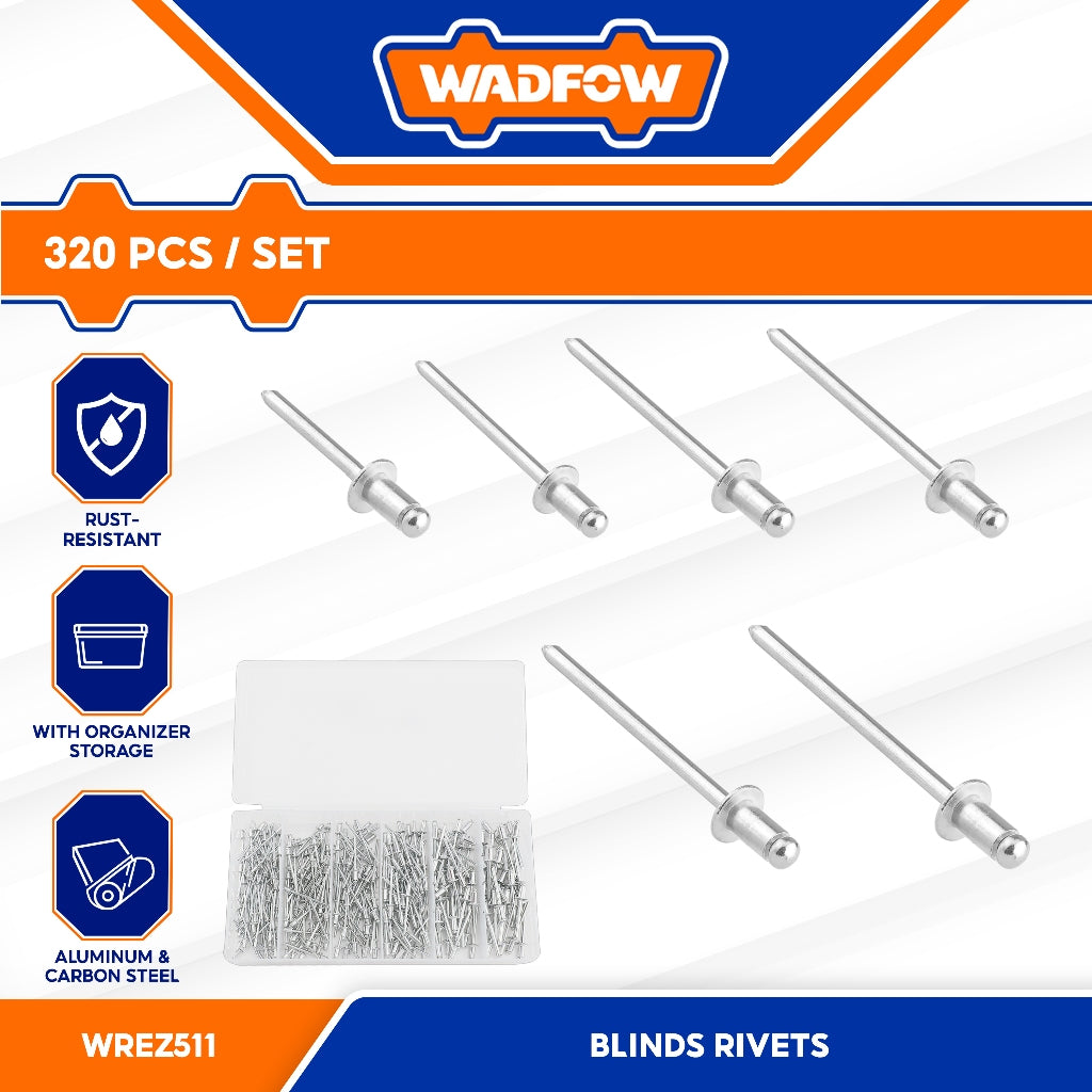 Wadfow WREZ511 320PCS/Set Aluminium + Carbon Steel Material Blind Rivets Set Hand Tools