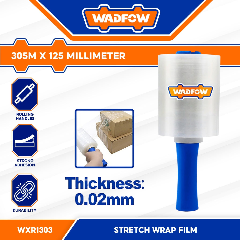 Wadfow WXR1303 305m x 125mm Stretch Wrap Film Easy to Use with Rolling Handles