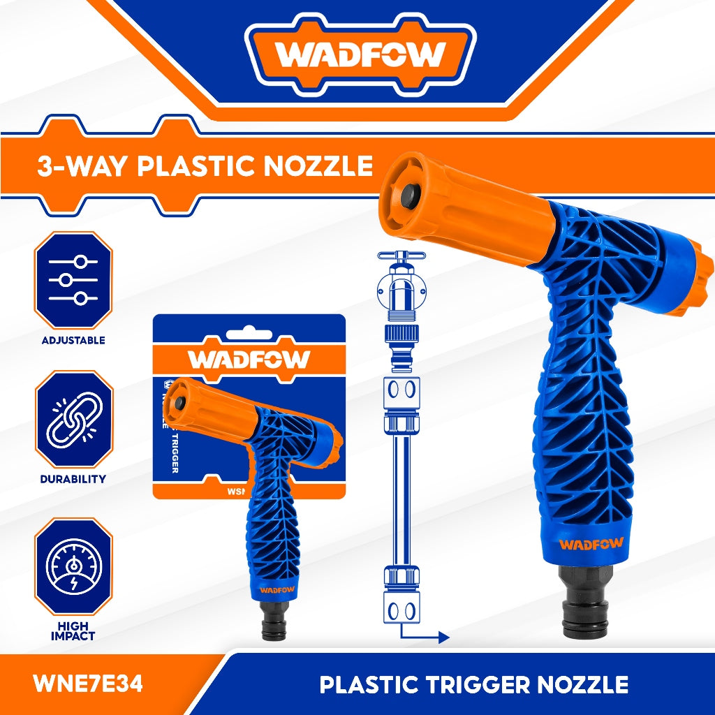 Wadfow WNE7E34 High Impact Plastic Garden Spray Trigger Nozzle with 3-Way Spray Patterns