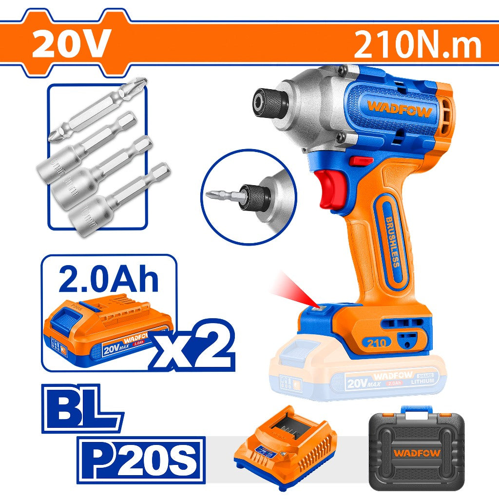 Wadfow WCD2B21 P20S/20V Lithium-Ion Brushless Motor Cordless Impact Driver