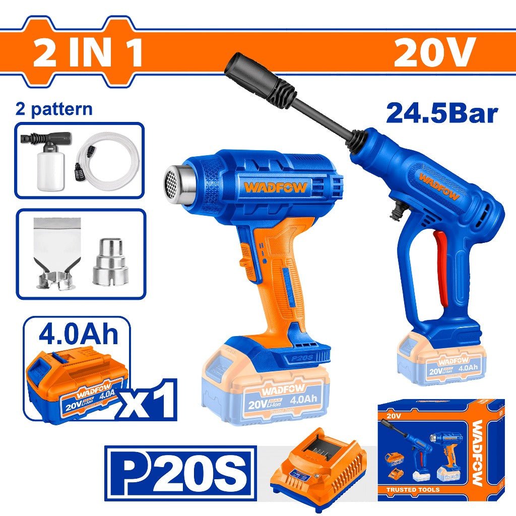 Wadfow WQXS1501 P20S/20V 2PCS Combo Kit with Lithium-Ion Cordless Pressure Washer