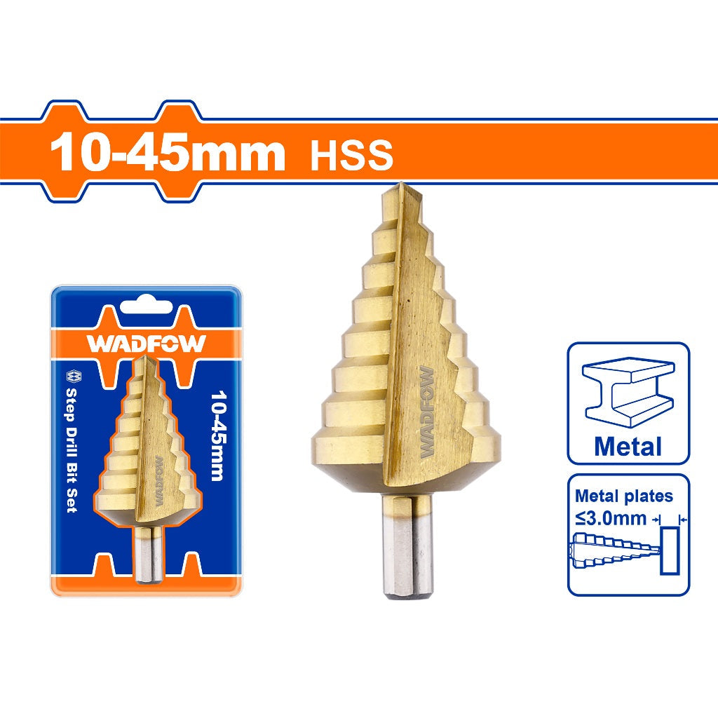 Wadfow Step Drill Bit Cone Drill Bits High Speed Steel Size:6-38mm / Size:10-45mm (SOLD PER PIECE)