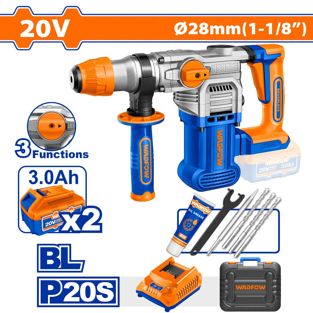 Wadfow WLM1B282 P20S/20V Brushless Motor Lithium-Ion Cordless Rotary Hammer