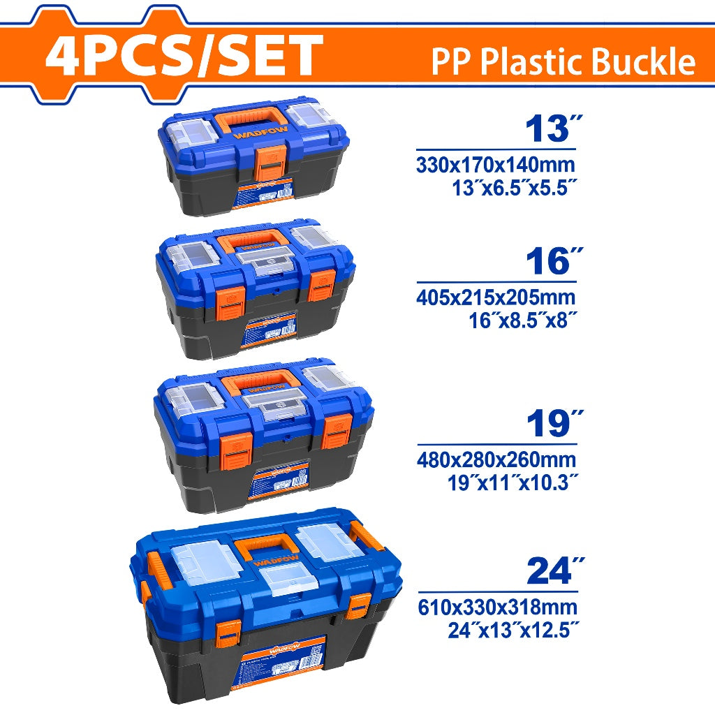 Wadfow WTB2104|WTB4104 4PCS/SET Plastic Tool Box Storage Organizer Case with Metal & Plastic Buckle