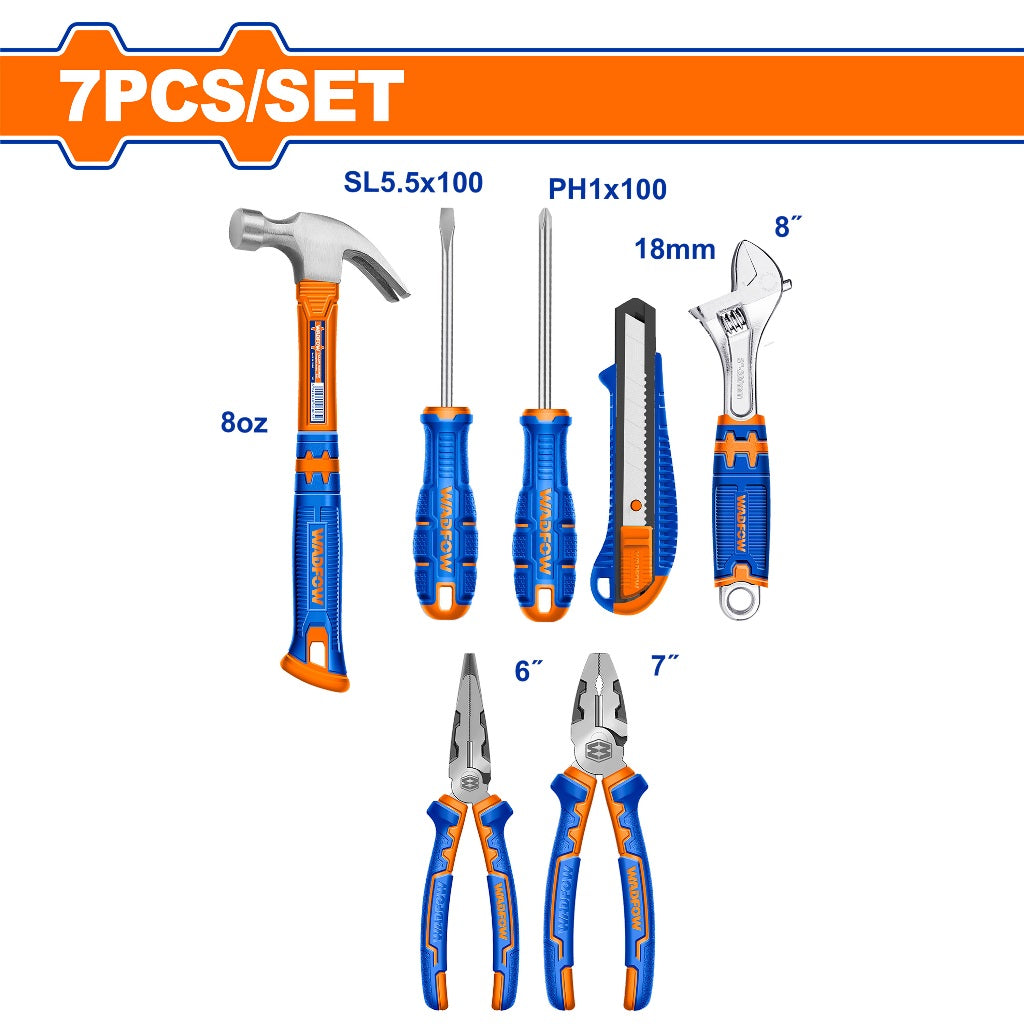 Wadfow WHS5307 7PCS/Set Handtools Set Combination Pliers, Claw hammer etc.