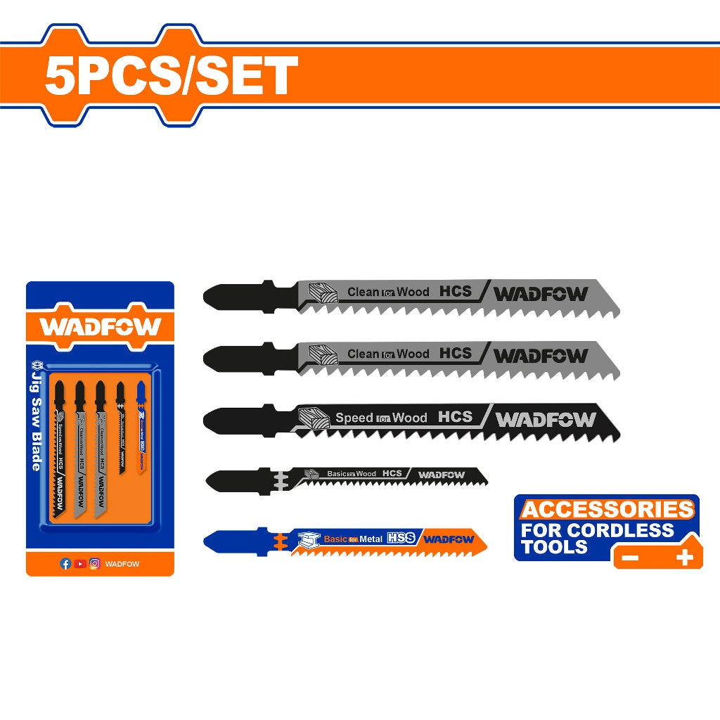 Wadfow WJB5K51 5PCS/Set Mixed Jigsaw Blade Clean Cut Jig Saw Blade for Cordless Tools