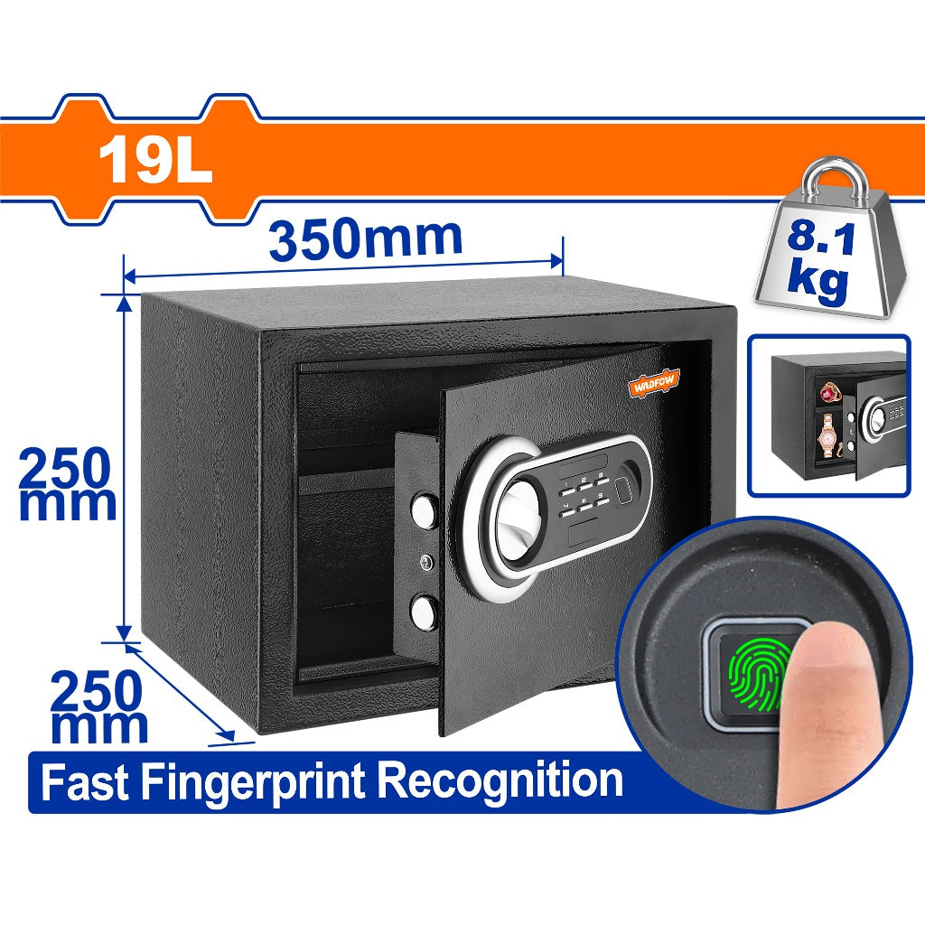 Wadfow WEB3525 19Liters Electronic Security Safety Box Vault with Fast Fingerprint Recognition