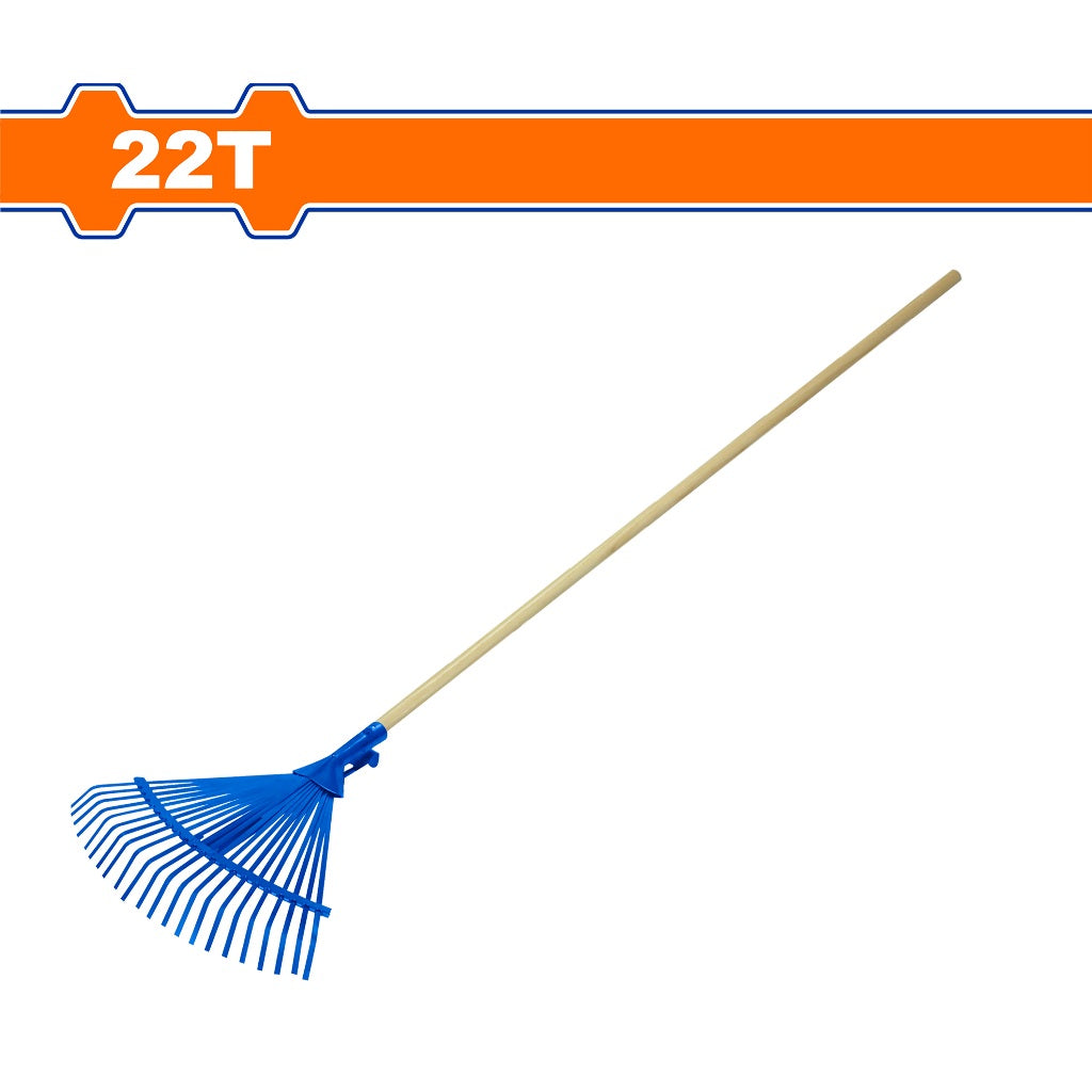 Wadfow 1200mm (22Teeth) Wooden Handle Poly Steel Leaf Rake | Raking Leaves Grass Clipping