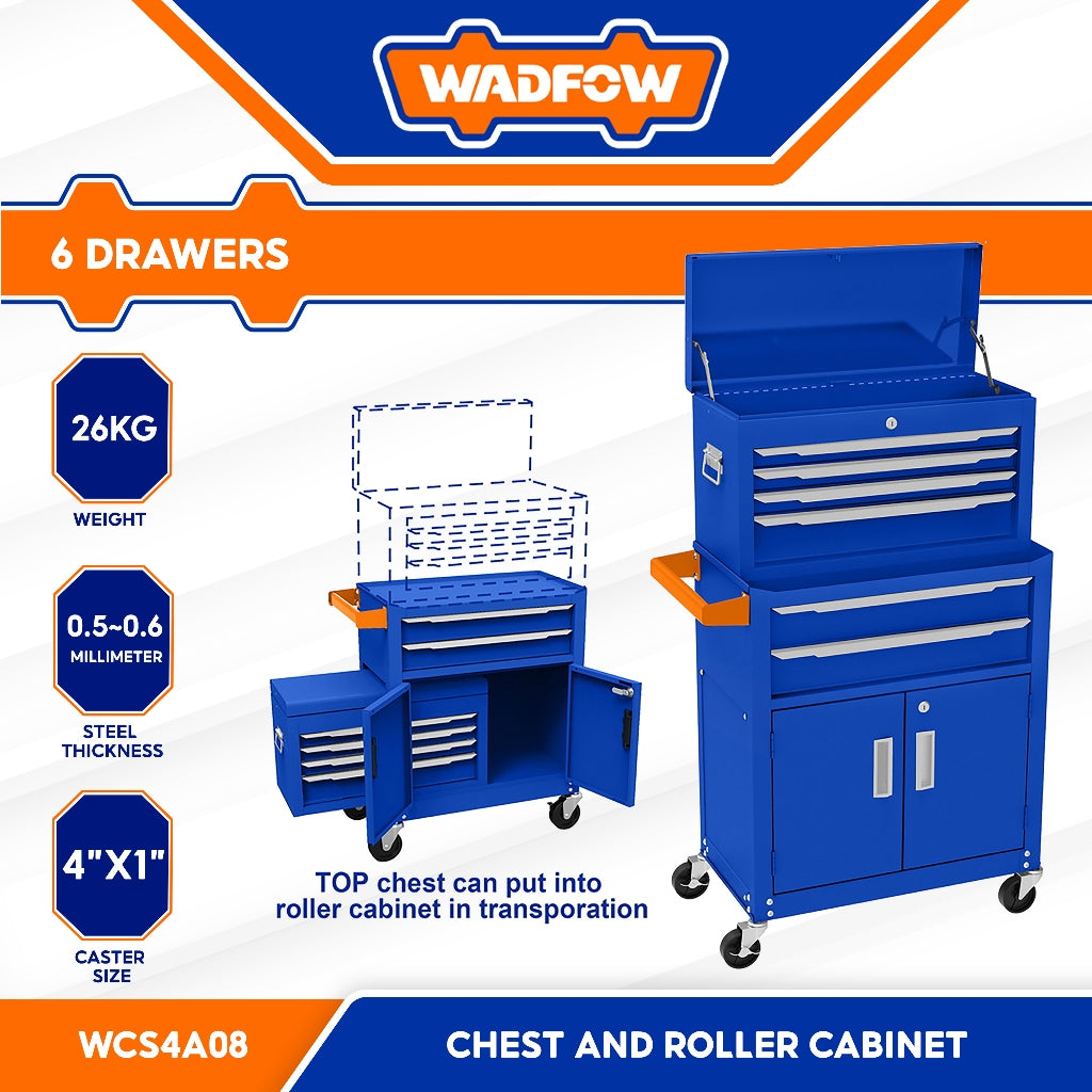 Wadfow WCS4A08 Industrial (Empty) Chest and Roller Cabinet With 6pcs Drawers