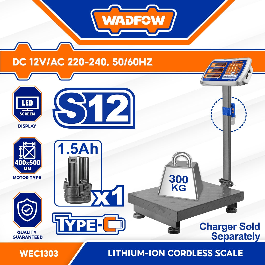 Wadfow WEC1303 S12/12V 300kg Lithium-Ion Weighing Scale with 50g Graduation
