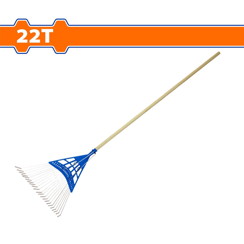 Wadfow 1200mm (22Teeth) Wooden Handle Poly Steel Leaf Rake | Raking Leaves Grass Clipping
