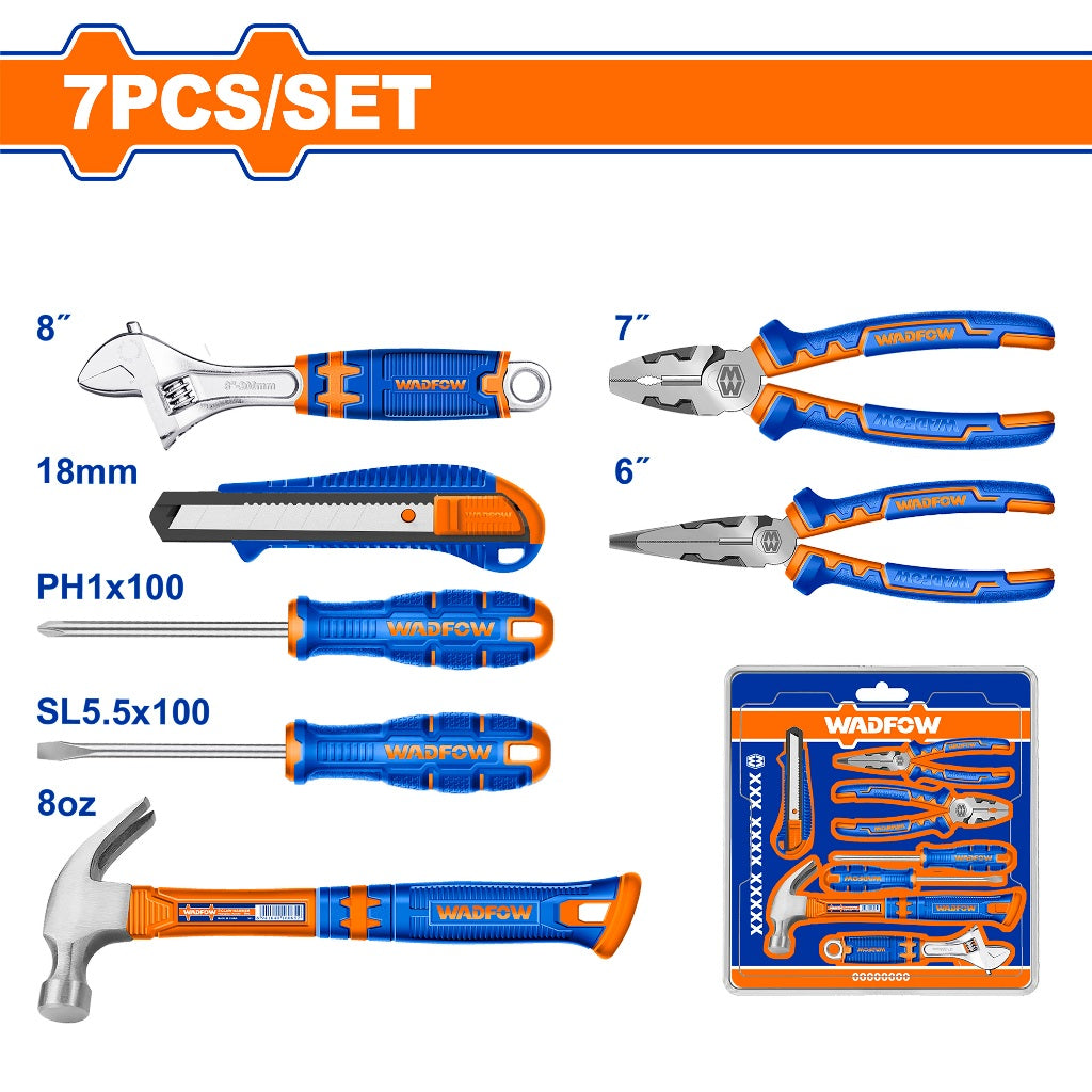 Wadfow WHS5307 7PCS/Set Handtools Set Combination Pliers, Claw hammer etc.