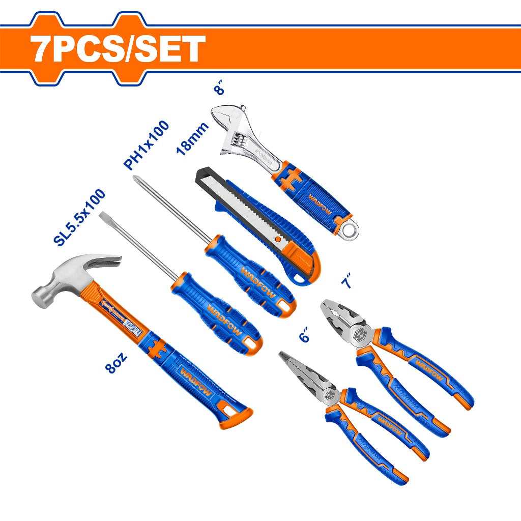 Wadfow WHS5307 7PCS/Set Handtools Set Combination Pliers, Claw hammer etc.