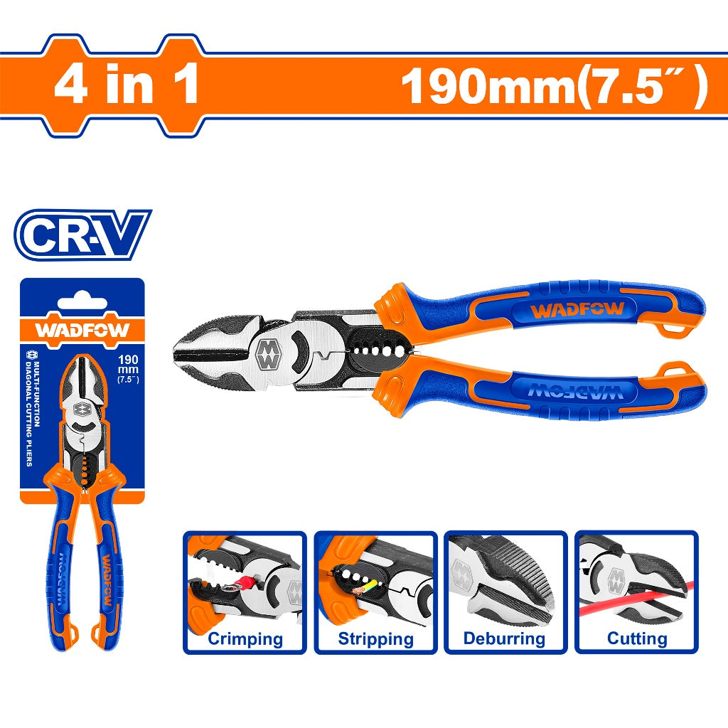 Wadfow WPL3778 4-in-1 Multi-Function Diagonal Cutting Pliers 7.5in/190mm