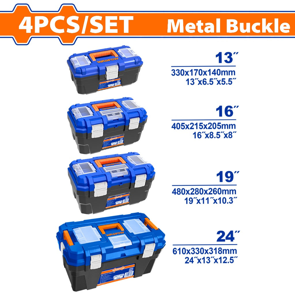 Wadfow WTB2104|WTB4104 4PCS/SET Plastic Tool Box Storage Organizer Case with Metal & Plastic Buckle