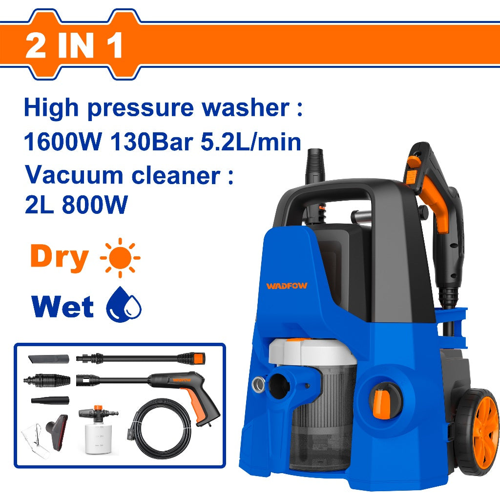 Wadfow WHP4A16 2-in-1 Pressure Washer & Vacuum Cleaner with Carbon Brush Motor (220-240V~50/60Hz)