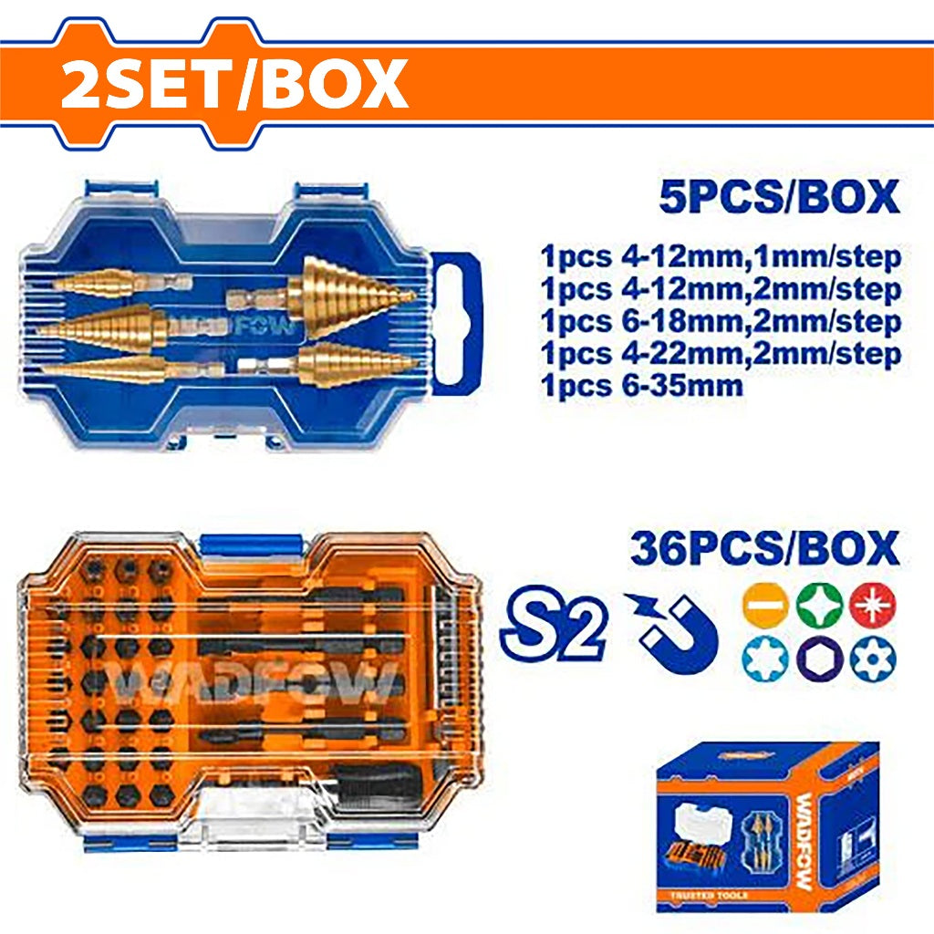 Wadfow by Winland 41PCS/Set Step Drill Bits and Impact Screwdriver Bits Combo Set WJD0371 WAD-HT