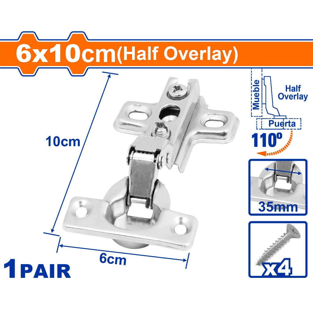 Wadfow 6 x 10cm Concealed Hinges Cabinet / Hydraulic Hinges (Cabinet Door Hinges) WAD-HT
