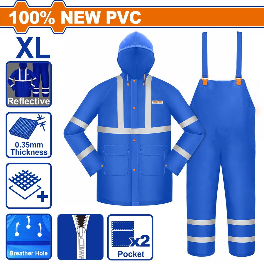 Wadfow 100% NEW PVC Waterproof Rain Coat Suit Set w/Reflective Strip & Breathable Design