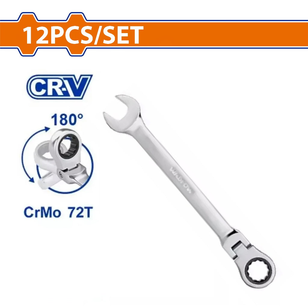 Wadfow 12PCS/Set (8-19mm) Flexible Head Ratchet Wrenches Spanner Set WSP5212 WAD-HT