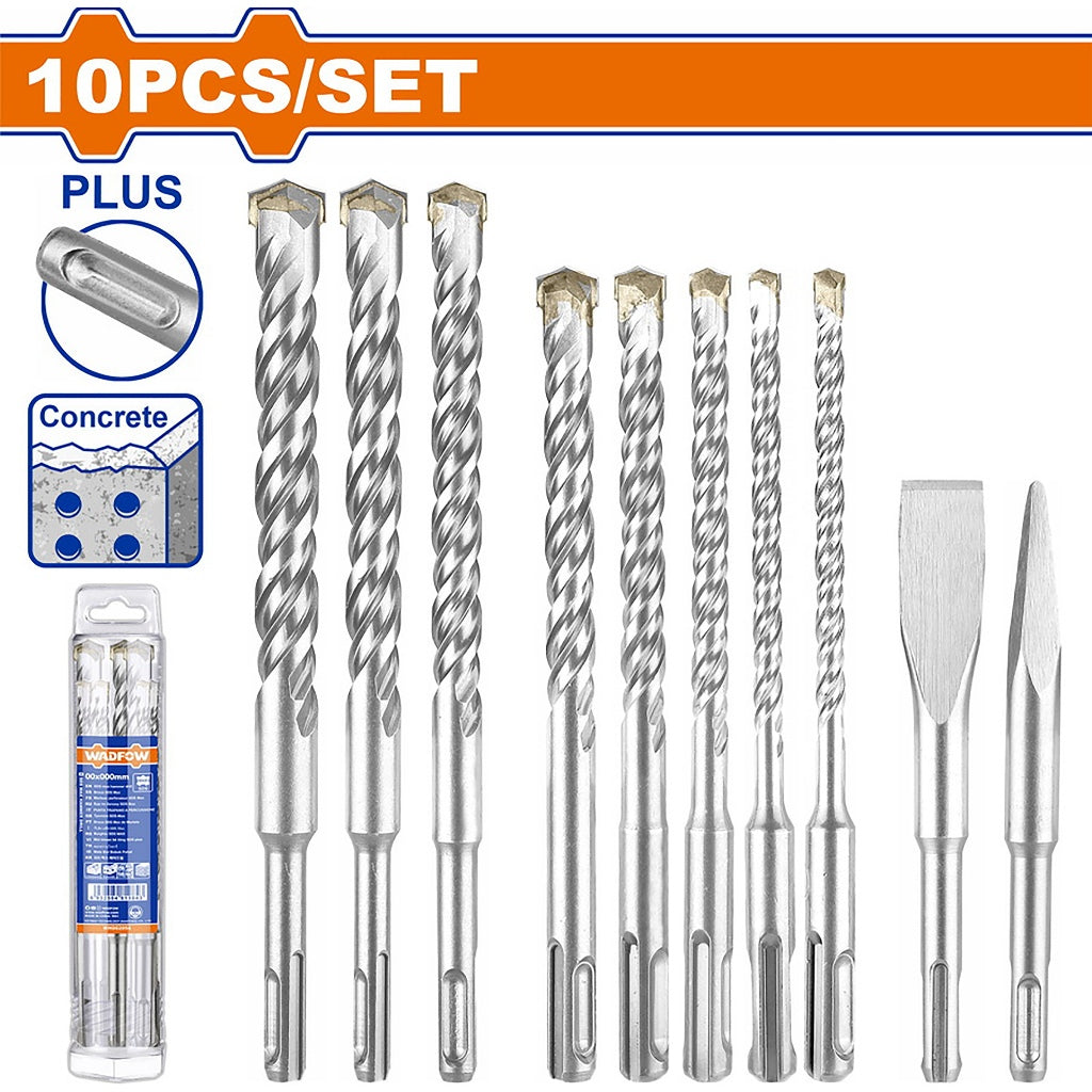 Wadfow by Winland 10PCS/Set SDS-PLUS Hammer Drill Bits and Chisels Set WHD7B10 WAD-HT