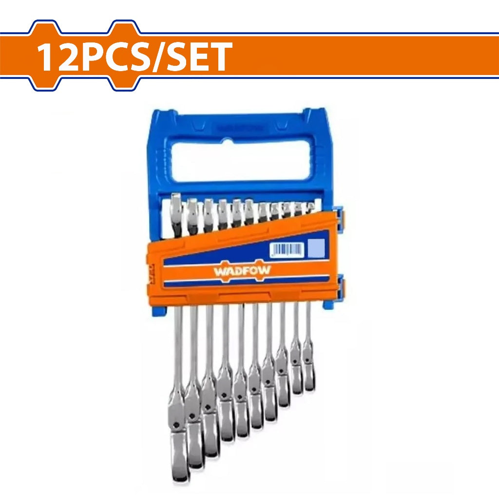 Wadfow 12PCS/Set (8-19mm) Flexible Head Ratchet Wrenches Spanner Set WSP5212 WAD-HT