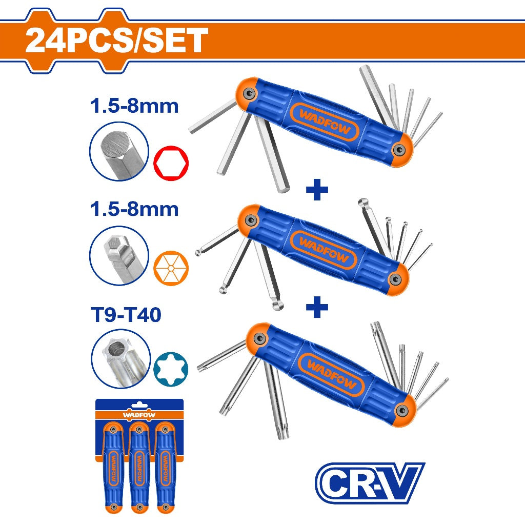 Wadfow 24pieces/Set CR-V Material Hex and Torx Folding Key Set WHK4203 WAD-HT