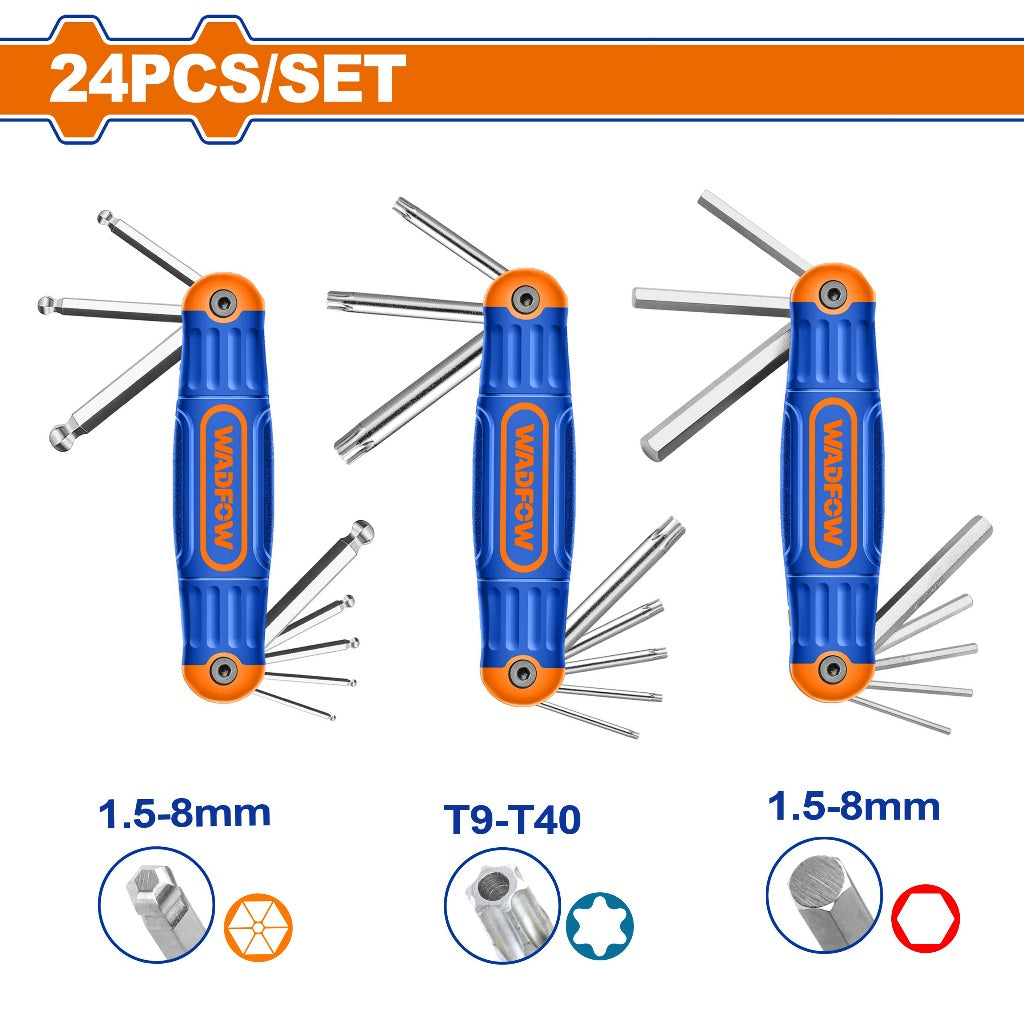 Wadfow 24pieces/Set CR-V Material Hex and Torx Folding Key Set WHK4203 WAD-HT