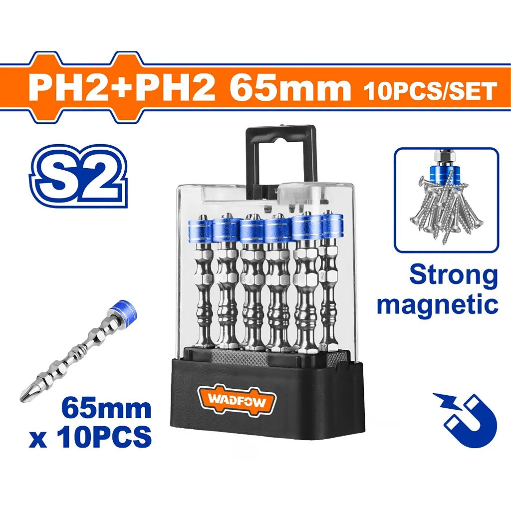 Wadfow 10pieces/Set PH2+PH2 65mm Strong Magnetic Screwdriver Bits WSV3B01 WAD-HT